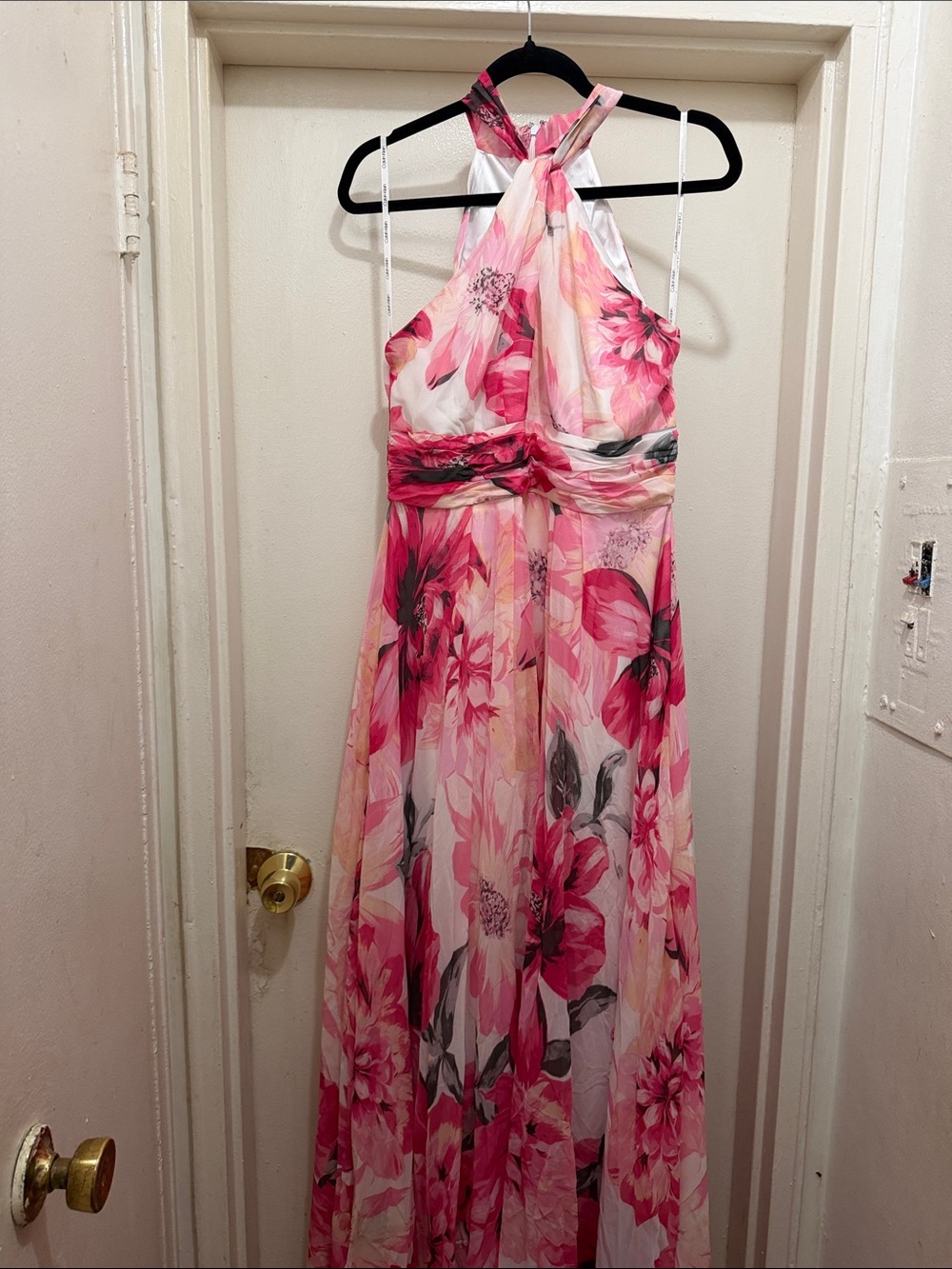 Calvin Klein Pink Floral Halter Maxi Gown